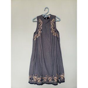 Chelsea & Violet Womens L Tank Dress Floral Embroidery Blue 100% Cotton Boho